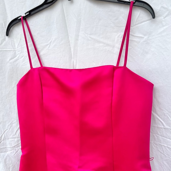 Vintage Satin Rose Pink A Line Dress with Spaghetti Strap Straight Neckline - Picture 2 of 5